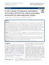 In Silico Design of Hydrazone Antioxidants and Analysis of Their