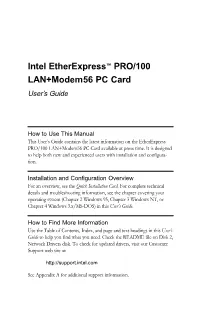 Intel Etherexpress PRO/100 LAN+Modem56 PC Card