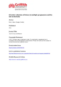 Selective Reduction of Fetuses in Multiple Pregnancies and the Law in Australia