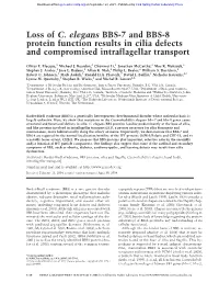 Loss of C. Elegans BBS-7 and BBS-8 Protein Function Results in Cilia Defects and Compromised Intraflagellar Transport