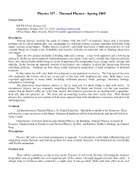Physics 357 – Thermal Physics - Spring 2005