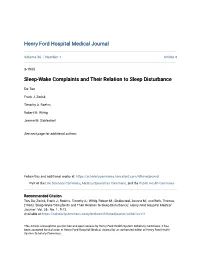 Sleep-Wake Complaints and Their Relation to Sleep Disturbance