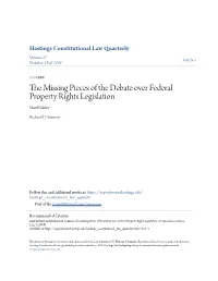 The Missing Pieces of the Debate Over Federal Property Rights Legislation, 27 Hastings Const