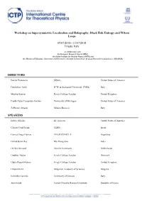 Workshop on Supersymmetric Localization and Holography: Black Hole Entropy and Wilson Loops 09/07/2018