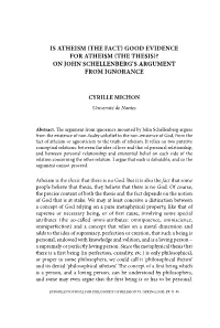 Is Atheism (The Fact) Good Evidence for Atheism (The Thesis)? on John Schellenberg’S Argument from Ignorance