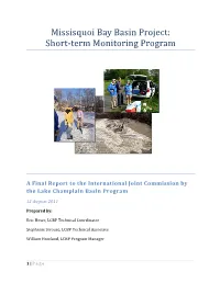 Missisquoi Bay Basin Project: Short-Term Monitoring Program