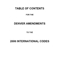 Table of Contents Denver Amendments 2006 International Codes