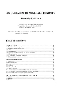 An Overview of Minerals Toxicity, by RDG, 2014-2020