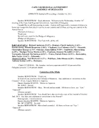 CAPE COD REGIONAL GOVERNMENT ASSEMBLY of DELEGATES APPROVED Journal of Proceedings –October 16, 2013 Speaker BERGSTROM: Good