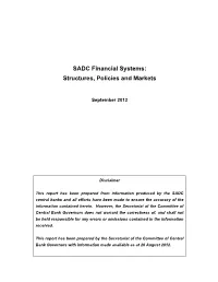 SADC Financial Systems: Structures, Policies and Markets