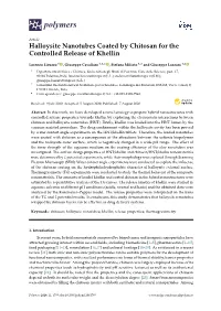 Halloysite Nanotubes Coated by Chitosan for the Controlled Release of Khellin