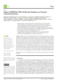 Impact TMPRSS2–ERG Molecular Subtype on Prostate Cancer Recurrence