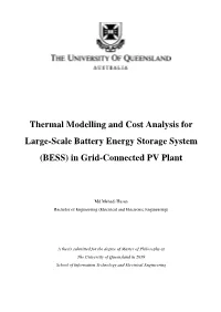 Thermal Modelling and Cost Analysis for Large-Scale Battery Energy Storage System (BESS) in Grid-Connected PV Plant