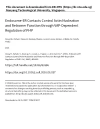 Endosome‑ER Contacts Control Actin Nucleation and Retromer Function Through VAP‑Dependent Regulation of PI4P