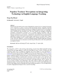 Nepalese Teachers' Perceptions on Integrating Technology in English