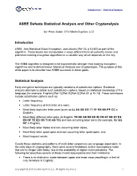 ASBE Defeats Statistical Analysis and Other Cryptanalysis