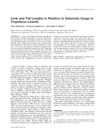Limb and Tail Lengths in Relation to Substrate Usage in Tropidurus Lizards
