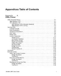 Appendices Table of Contents
