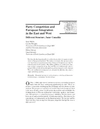 Party Competition and European Integration in the East and West
