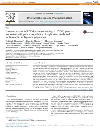 (PDZK1) Gene Is Associated with Gout Susceptibility: a Replication Study and Meta-Analysis in Japanese Population