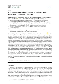 Risk of Renal Function Decline in Patients with Ketamine-Associated Uropathy