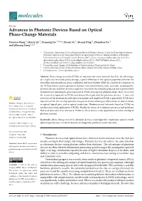 Advances in Photonic Devices Based on Optical Phase-Change Materials
