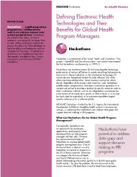 Defining Electronic Health Technologies and Their Benefits for Global Health Program Managers Hackathons