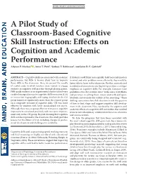 A Pilot Study of Classroom-Based Cognitive Skill Instruction: Effects
