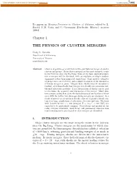 Chapter 1 the PHYSICS of CLUSTER MERGERS