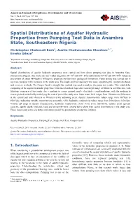 Spatial Distributions of Aquifer Hydraulic Properties from Pumping Test Data in Anambra State, Southeastern Nigeria