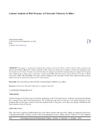 Content Analysis of Web Presence of University Libraries in Bihar