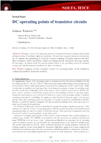 DC Operating Points of Transistor Circuits