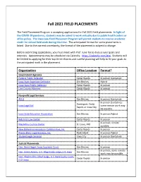 Fall 2021 FIELD PLACEMENTS