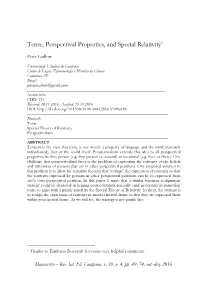 Tense, Perspectival Properties, and Special Relativity1