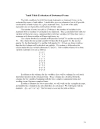 Truth Table Evaluation of Statement Forms