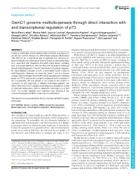 Gemc1 Governs Multiciliogenesis Through Direct Interaction with And