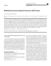 Maintaining Immunological Tolerance with Foxp3