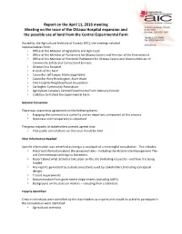 Report on the April 11, 2016 Meeting Meeting on the Issue of the Ottawa Hospital Expansion and the Possible Use of Land from the Central Experimental Farm