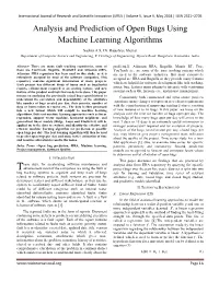 Analysis and Prediction of Number of Open Bugs Per Day by Using