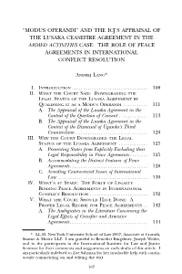 “Modus Operandi” and the ICJ's Appraisal of the Lusaka Ceasefire