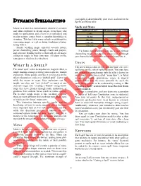 Dynamic Spellcasting Spells and Mana Table