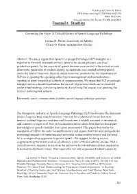 Governing the Voice: a Critical History of Speech-Language Pathology