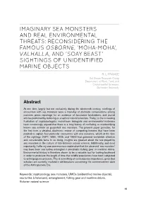 Sea Monsters and Real Environmental Threats: Reconsidering the Famous Osborne, ‘Moha-Moha’, Valhalla, and ‘Soay Beast’ Sightings of Unidentified Marine Objects
