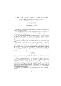 Does the Inertia of a Body Depend Upon Its Energy-Content?