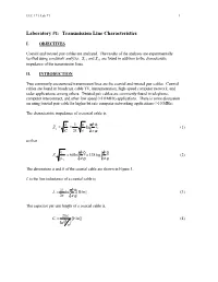 Laboratory #1: Transmission Line Characteristics