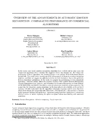 Overview of the Advancements in Automatic Emotion Recognition: Comparative Performance of Commercial Algorithms