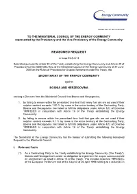 Reasoned Request on Failure of Bosnia Herzegovina to Comply With