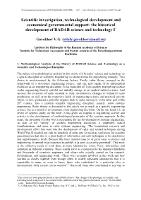 The Historical Development of RADAR Science and Technology I1