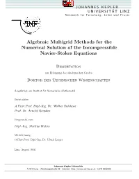 Algebraic Multigrid Methods for the Numerical Solution of the Incompressible Navier-Stokes Equations