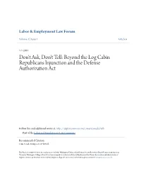 Beyond the Log Cabin Republicans Injunction and the Defense Authorization Act
